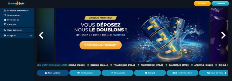ScratchMania Casino page accueil